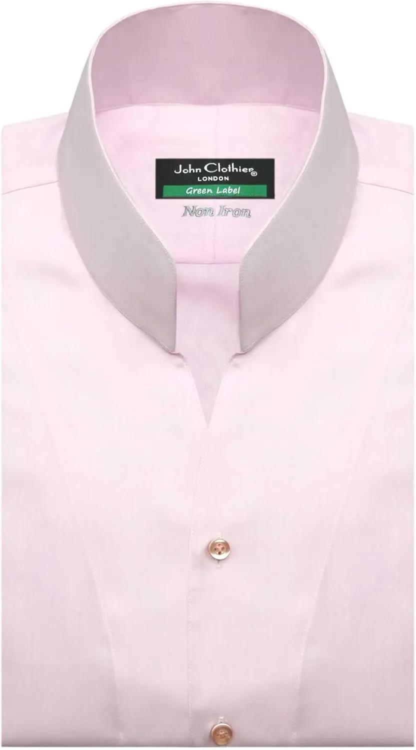 John Clothier High Open Collar Pink Non Iron Men's Long Sleeves Shirt