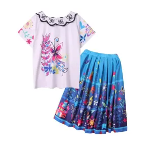 Kids Mirabel Cosplay Costume Girls Magical Mardrigal T-shirt and Skirt Full Set