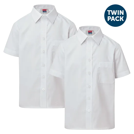 Kids Short Sleeve School Shirt with Velcro Fastening 2 Pack