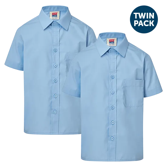 Kids Short Sleeve School Shirt with Velcro Fastening 2 Pack