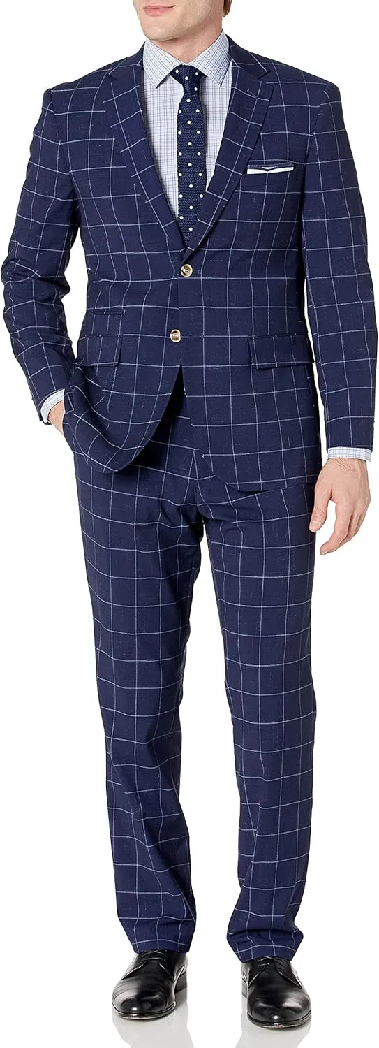 Kitoner Men's Stretch Slim Fit Check 2pc Suit