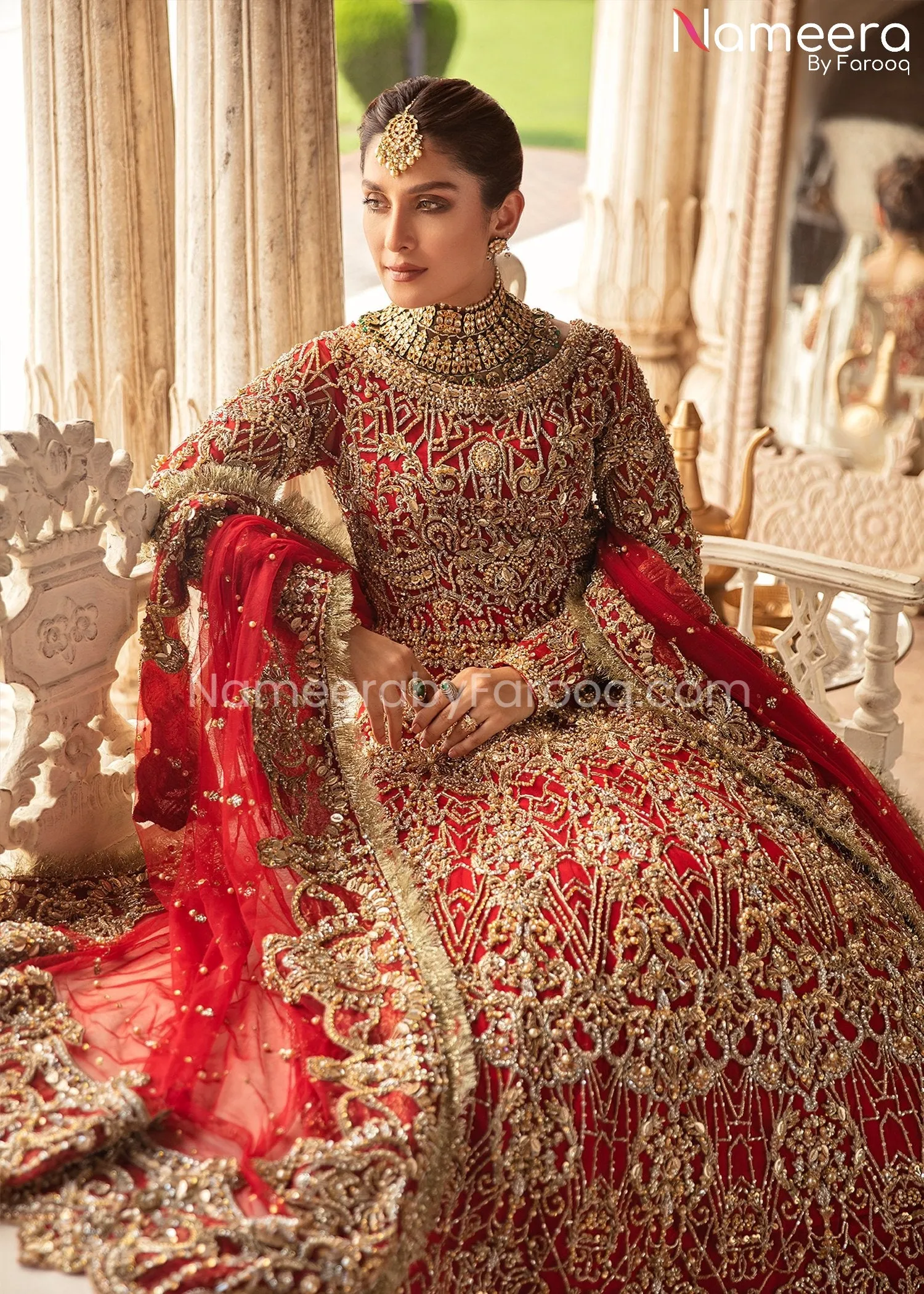 Latest Red Bridal Dress Pakistani in Gown Style #BS639