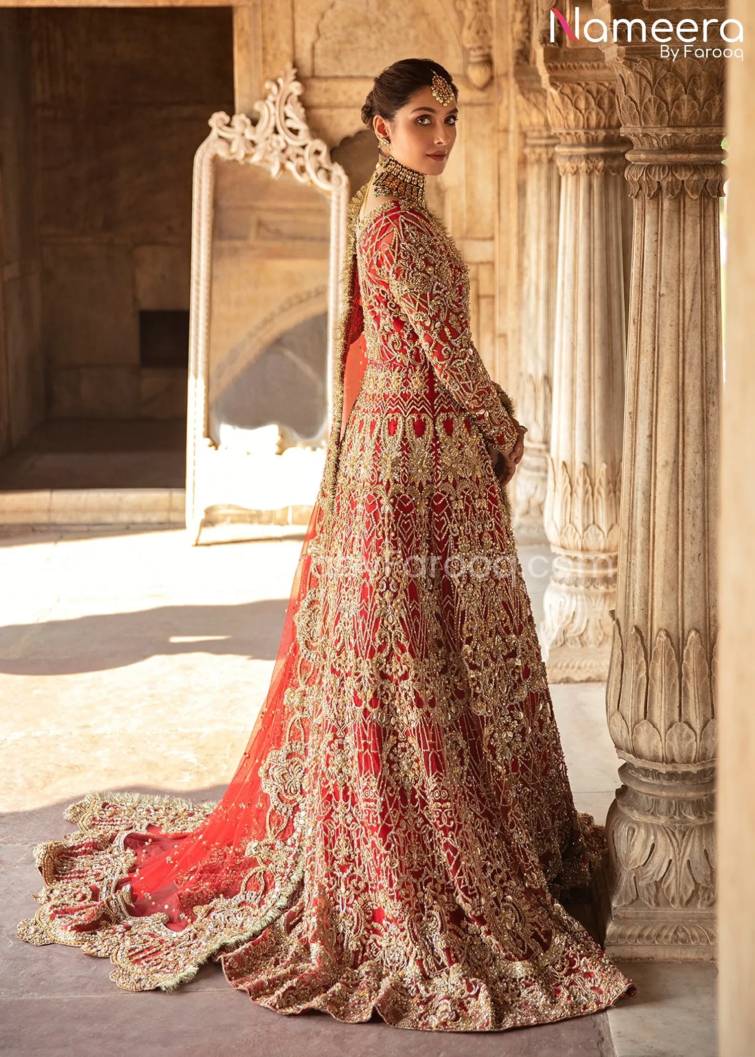 Latest Red Bridal Dress Pakistani in Gown Style #BS639