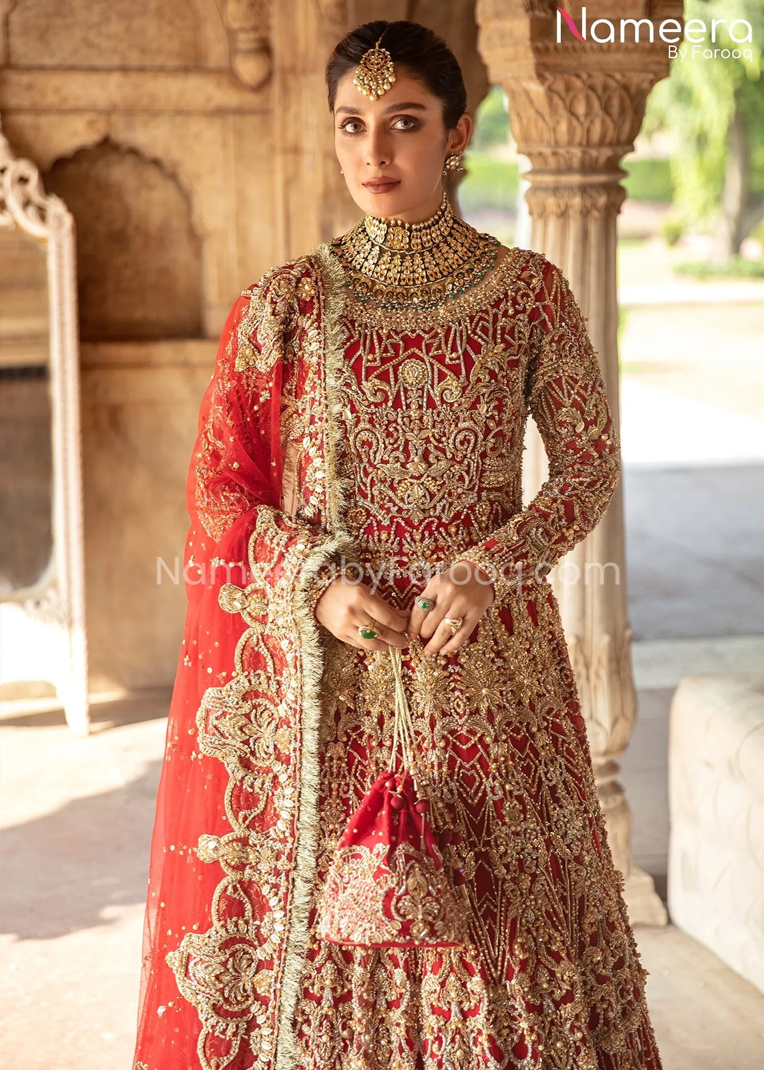 Latest Red Bridal Dress Pakistani in Gown Style #BS639