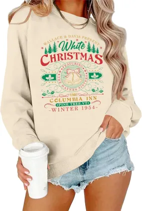 LAZYCHILD White Christmas Sweatshirt for Woman: Christmas Movie 1954 Shirts Xmas Tree Holiday Long Sleeves Pullover