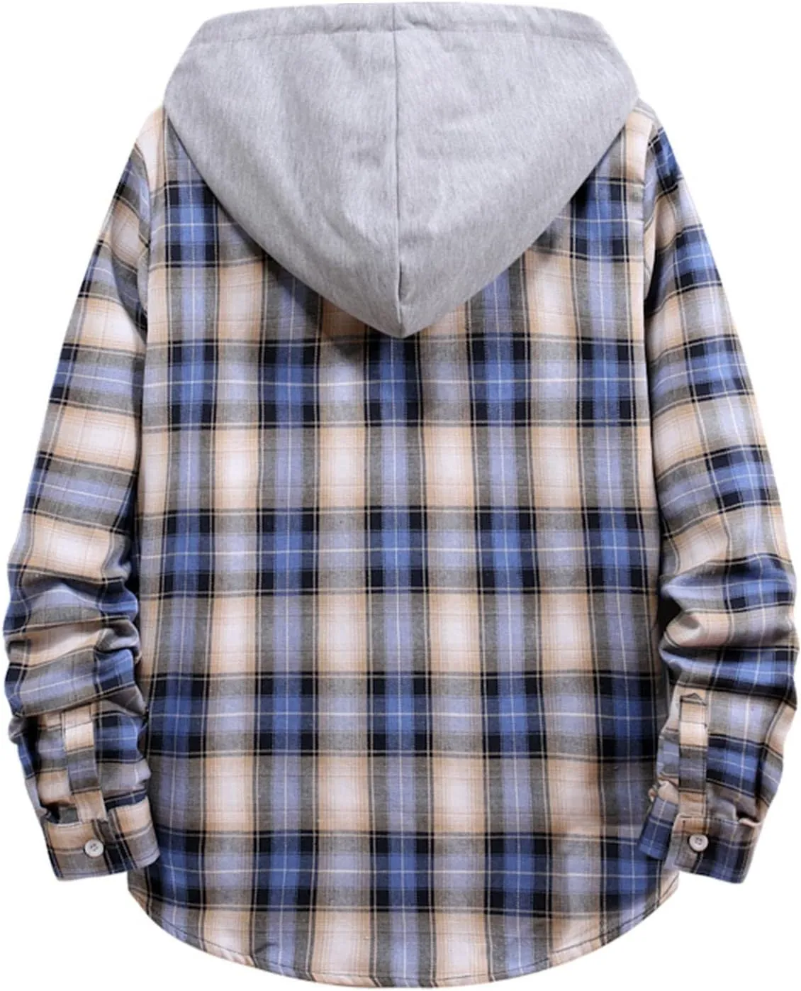 LCMTWX Men's Cotton Plaid Shirts Jacket Hooded Collar Long Sleeve Shirt Blouse Men Plus Size Big&Tall Mens Coat Long Sleeve