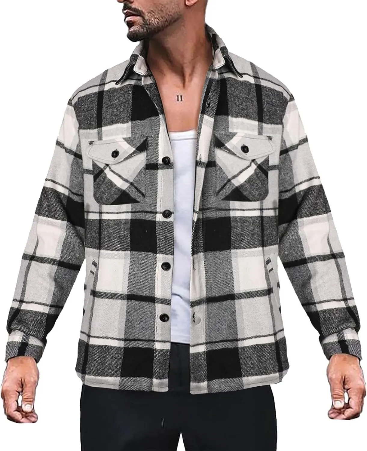 LCMTWX Men's Flannel Jackets Winter Retro Print Hooded Zipper Pocket Long Sleeve Shirt Patchwork Lightweight Shirt Heavy
