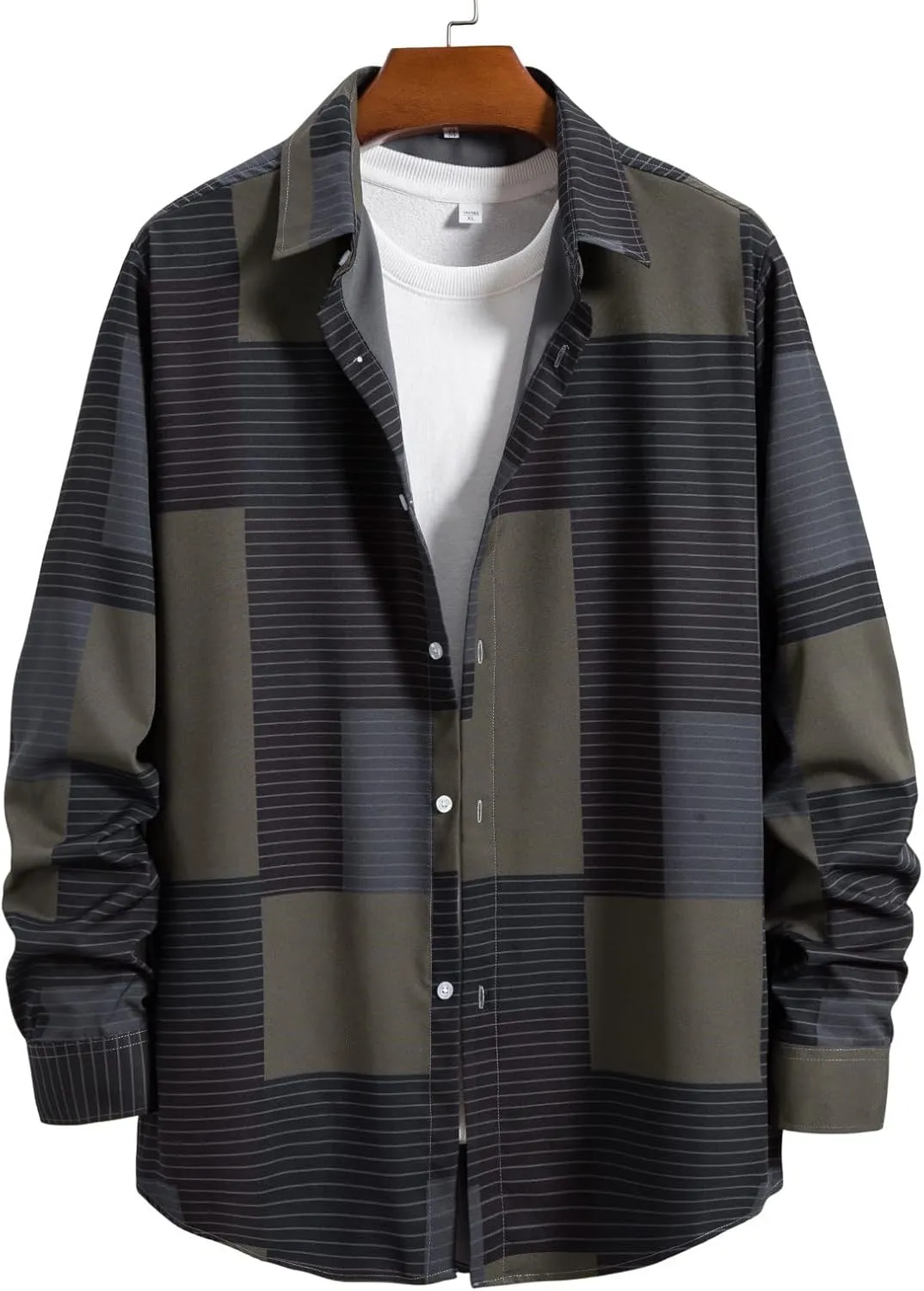 LCMTWX Men's Fleece Flannel Jackets Hooded Collar Long Sleeve Shirt Blouse Long Sleeve Button Up Fleece Plaid Shirts Coat