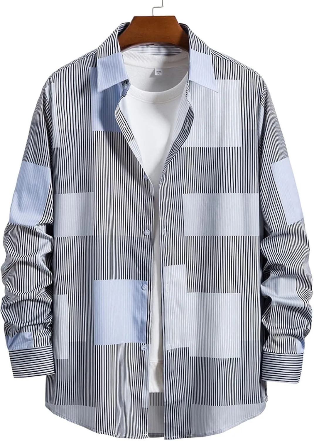 LCMTWX Men's Fleece Flannel Jackets Hooded Collar Long Sleeve Shirt Blouse Long Sleeve Button Up Fleece Plaid Shirts Coat