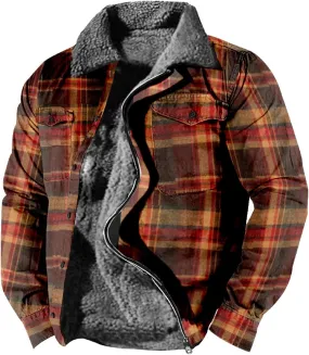 LCMTWX Men's Fleece Lined Flannel Shirt Jacket Winter Plaid Button Down Stand Collar Snow Coat Jacket Outwear with Casual