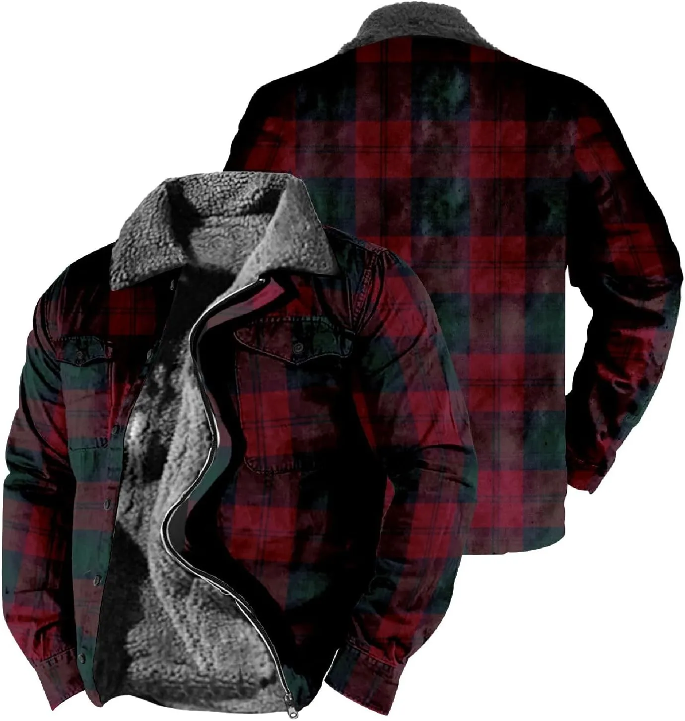 LCMTWX Men's Fleece Lined Flannel Shirt Jacket Winter Plaid Button Down Stand Collar Snow Coat Jacket Outwear with Casual