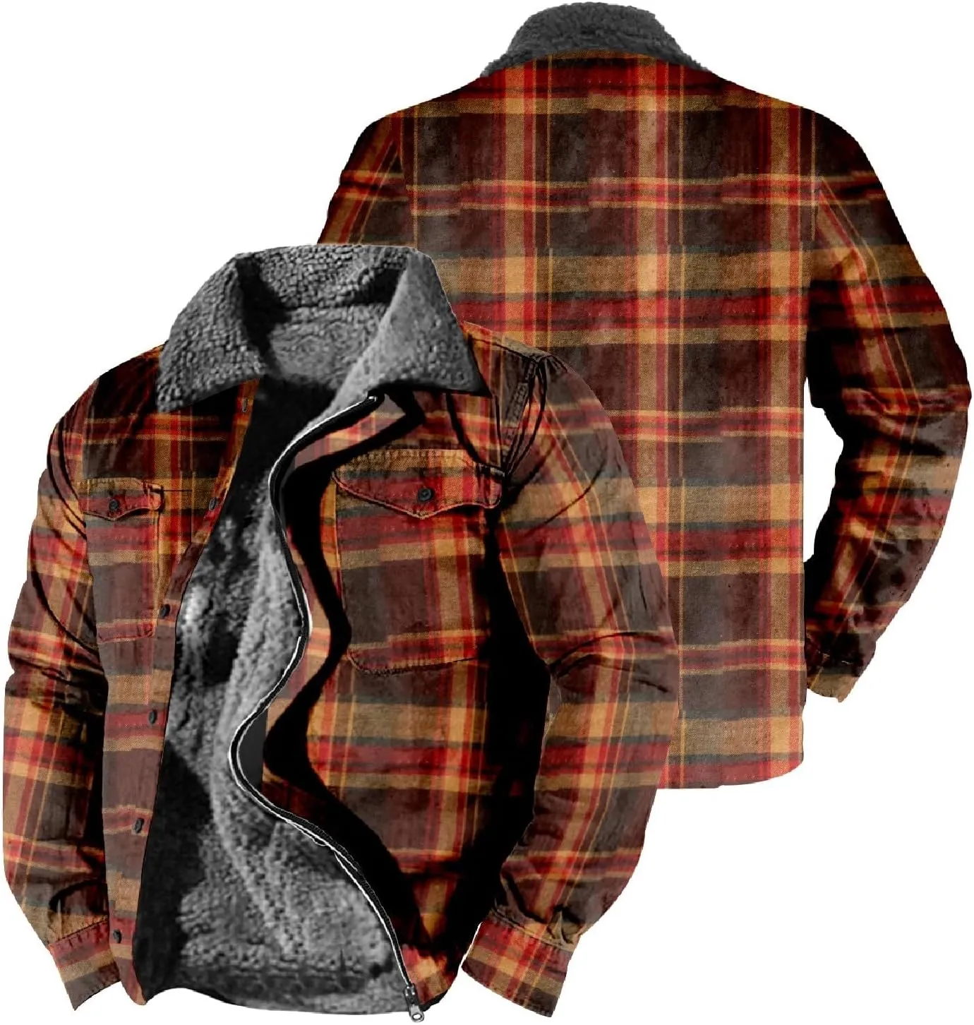 LCMTWX Men's Fleece Lined Flannel Shirt Jacket Winter Plaid Button Down Stand Collar Snow Coat Jacket Outwear with Casual