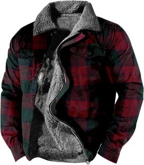 LCMTWX Men's Fleece Lined Flannel Shirt Jacket Winter Plaid Button Down Stand Collar Snow Coat Jacket Outwear with Casual