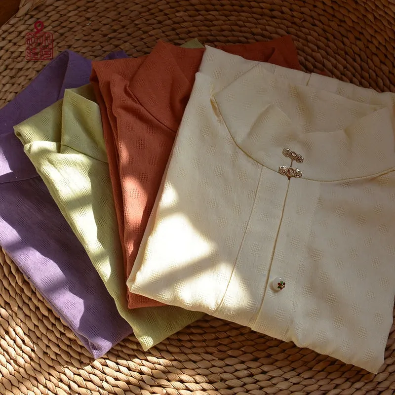 Macaron 马卡龙 Ming Dynasty Pure Cotton Standing Collar Daily Summer Shirt
