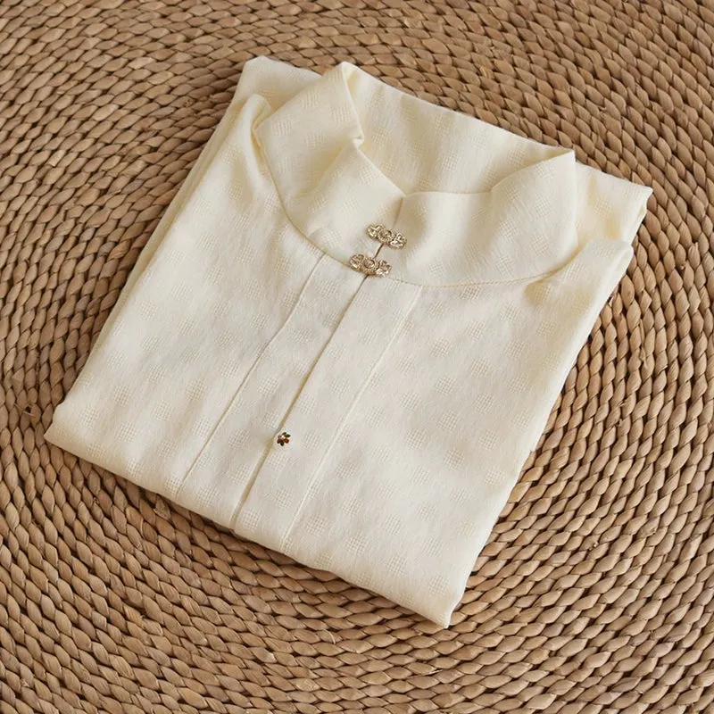 Macaron 马卡龙 Ming Dynasty Pure Cotton Standing Collar Daily Summer Shirt