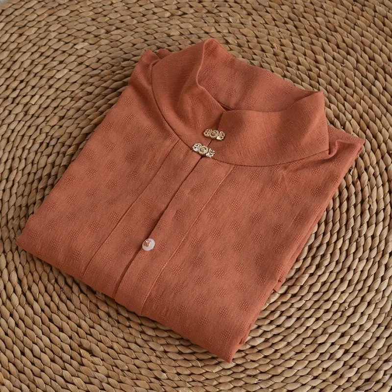 Macaron 马卡龙 Ming Dynasty Pure Cotton Standing Collar Daily Summer Shirt