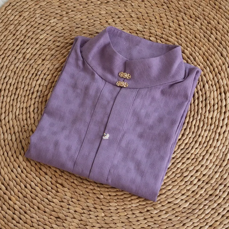 Macaron 马卡龙 Ming Dynasty Pure Cotton Standing Collar Daily Summer Shirt