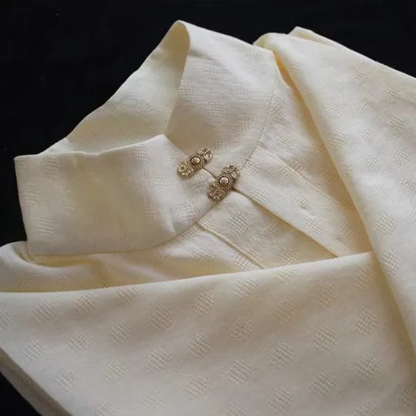 Macaron 马卡龙 Ming Dynasty Pure Cotton Standing Collar Daily Summer Shirt
