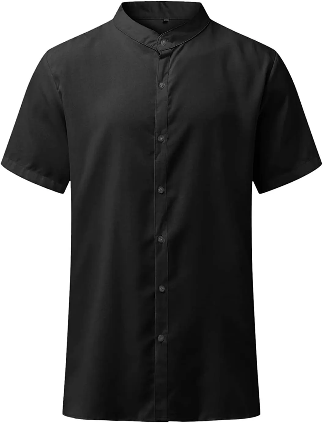 Maiyifu-GJ Men Linen Button Down Beach Shirt Short Sleeve Banded Collar Yoga Shirts Regular Fit Mandarin Collar Dress Shirt