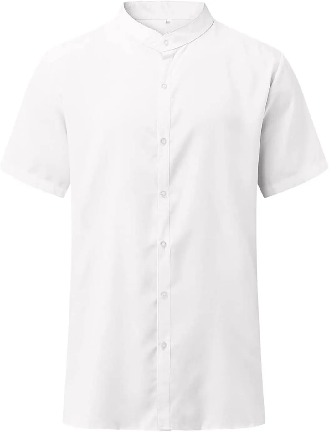 Maiyifu-GJ Men Linen Button Down Beach Shirt Short Sleeve Banded Collar Yoga Shirts Regular Fit Mandarin Collar Dress Shirt