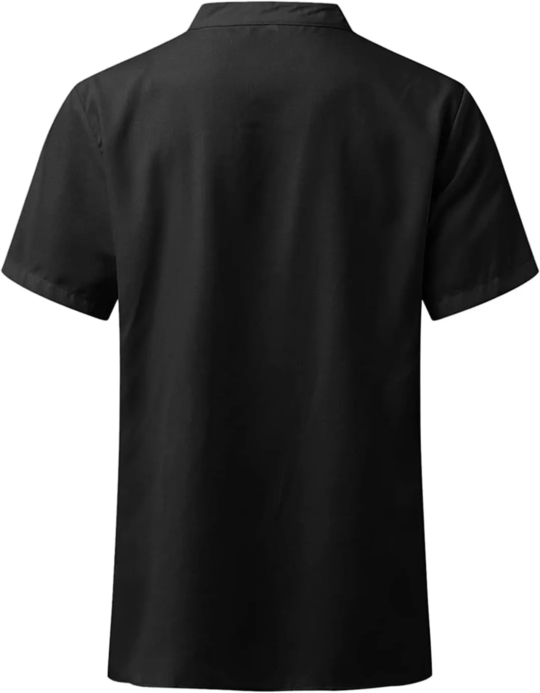 Maiyifu-GJ Men Linen Button Down Beach Shirt Short Sleeve Banded Collar Yoga Shirts Regular Fit Mandarin Collar Dress Shirt