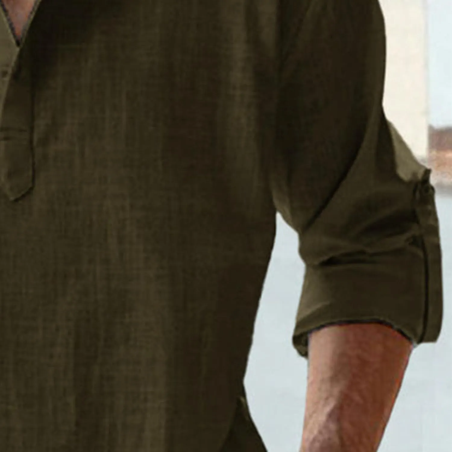 Maiyifu-GJ Men's Linen Stand Collar Long Sleeve Shirt Cotton Hippie Beach Breathable T Shirt Casual Lightweight Loose Shirt