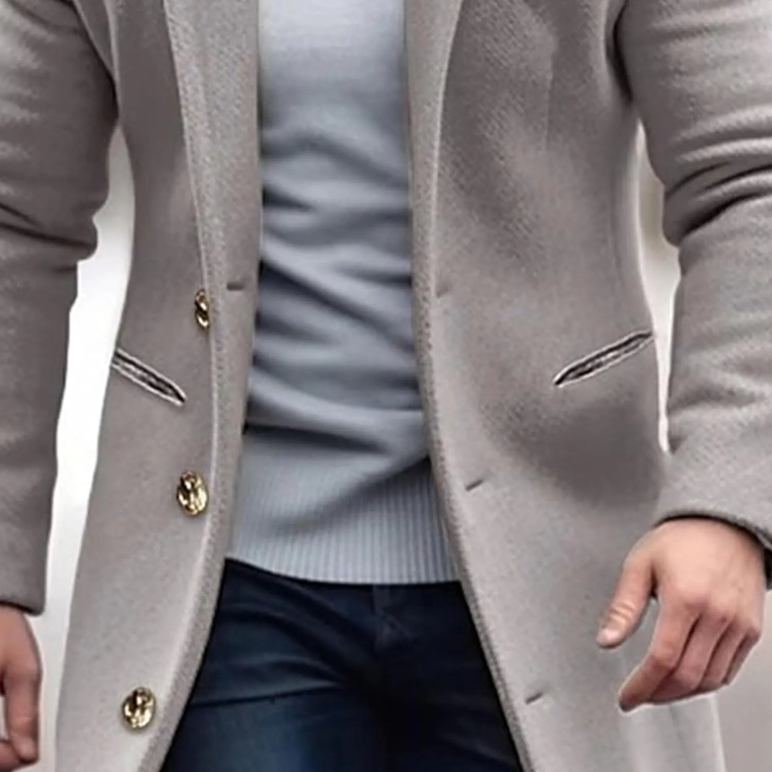 Maiyifu-GJ Mens Wool Blend Double Breasted Overcoat Winter Slim Fit Long Trench Coat Classic Lightweight Business Pea Jacket