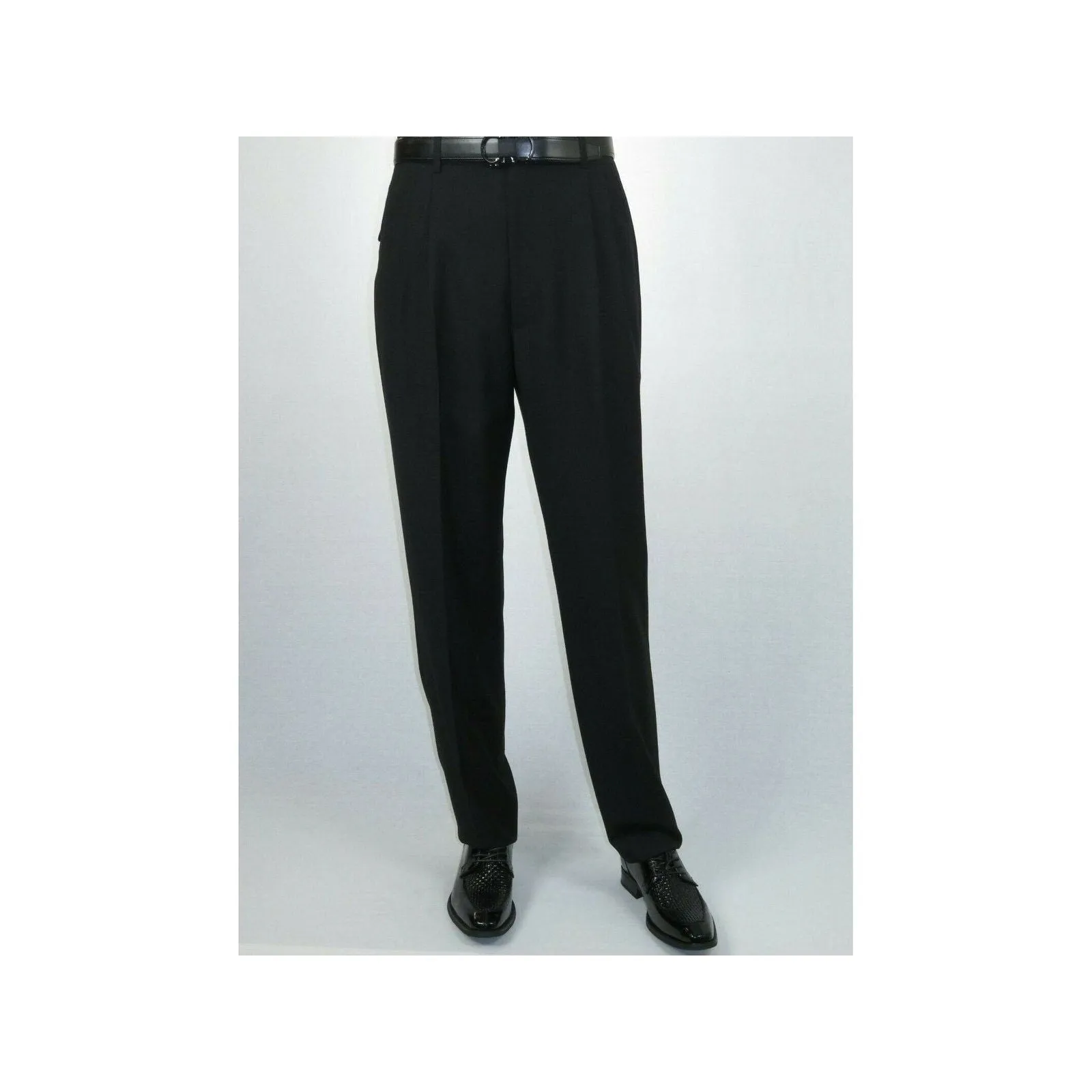 Men Apollo King Banded Collarless suit Mandarin 5 Button Wide leg M5-1 Black