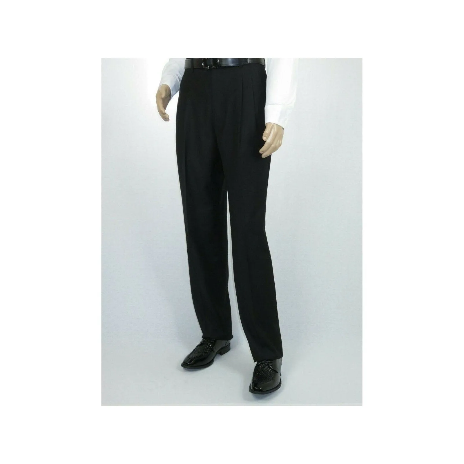 Men Apollo King Banded Collarless suit Mandarin 5 Button Wide leg M5-1 Black