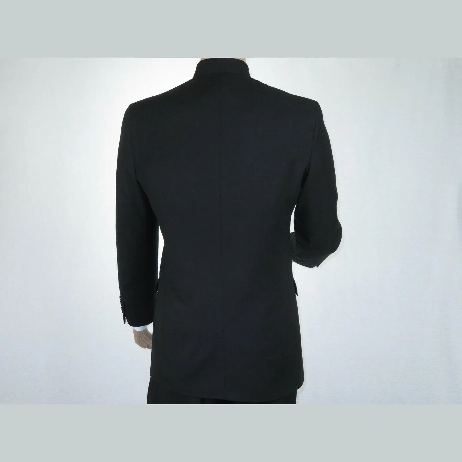 Men Apollo King Banded Collarless suit Mandarin 5 Button Wide leg M5-1 Black