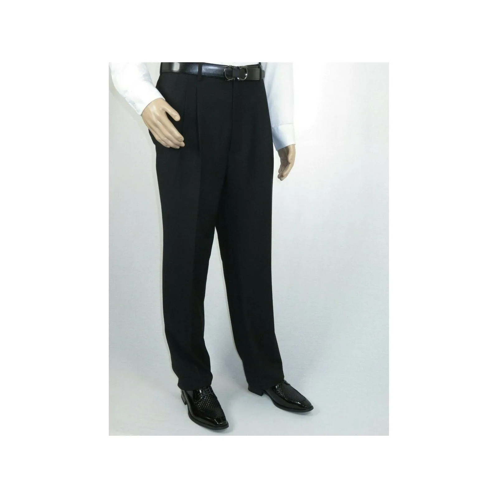Men Apollo King Banded Collarless suit Mandarin 5 Button Wide leg M5-1 Black
