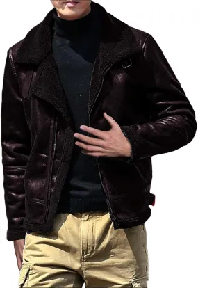 Mens 2023 Fleece Lined Faux Leather Suede Jackets Winter Sherpa Lined Trucker Jacket Warm Fleece Zip Up Work Coat