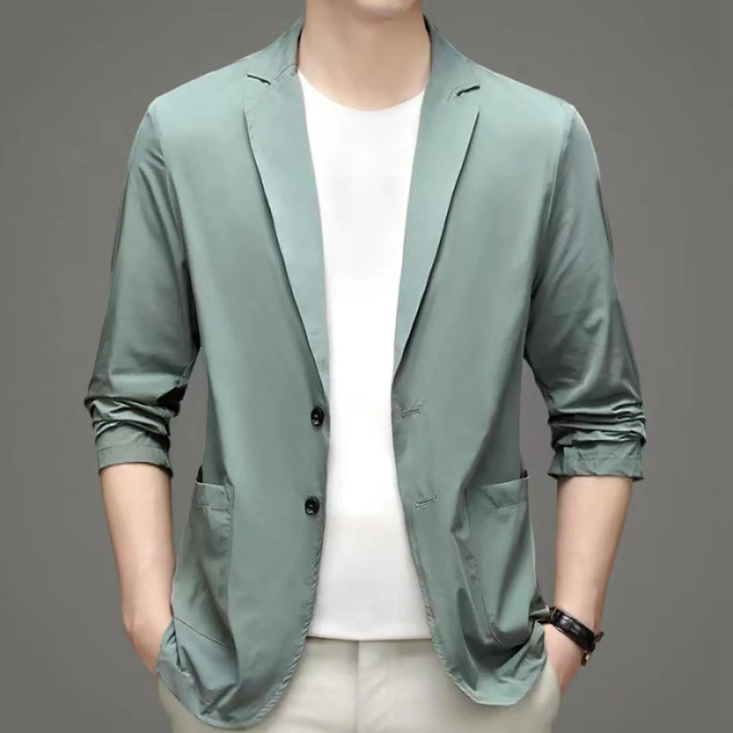 Men's Blazer One Button Regular Fit Lightweight Lapel Simple Business Suit Jacket for Formal and Casual Occasions