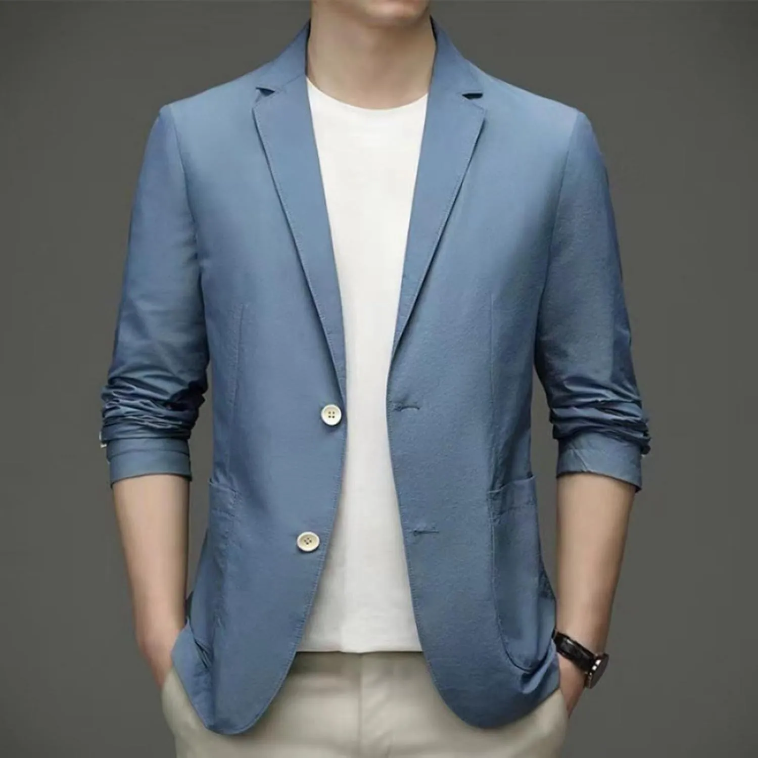 Men's Blazer One Button Regular Fit Lightweight Lapel Simple Business Suit Jacket for Formal and Casual Occasions
