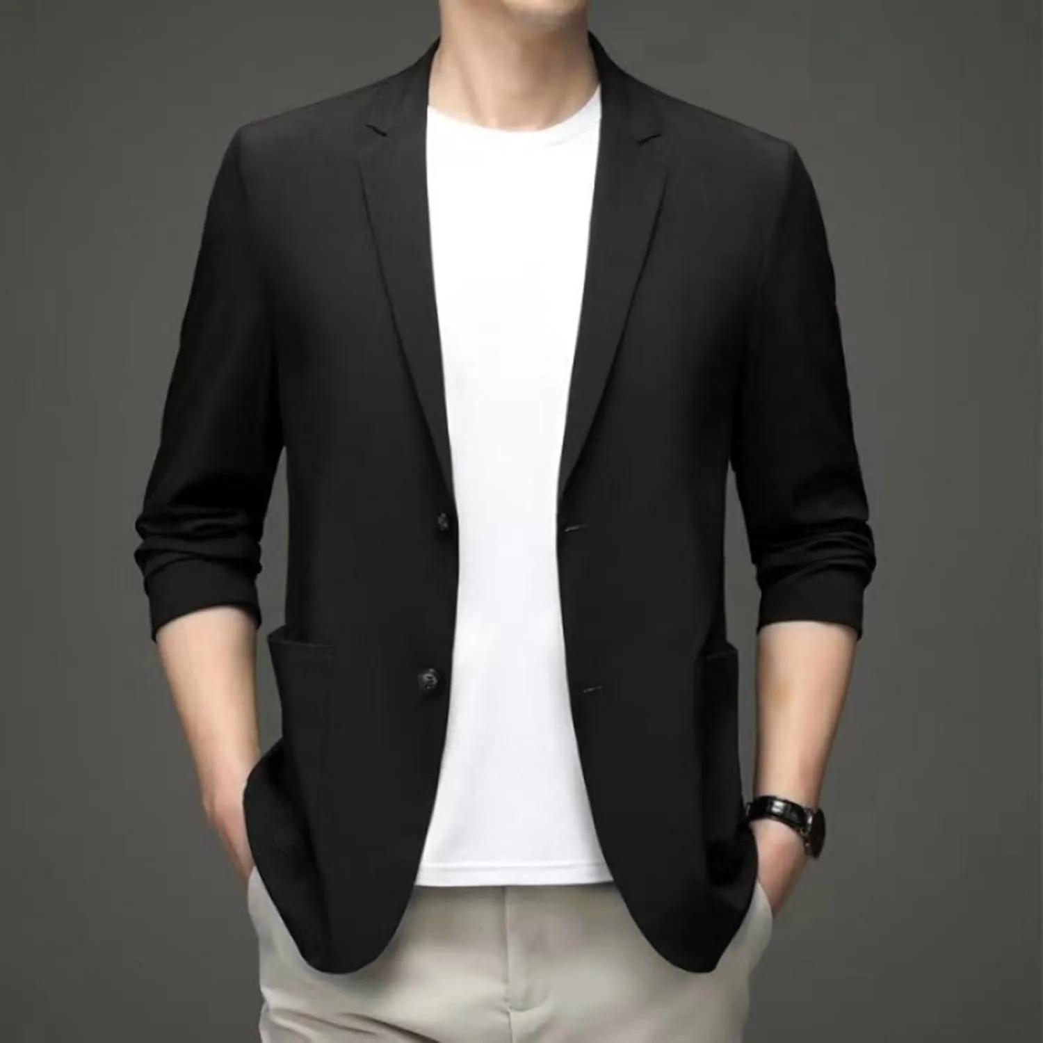Men's Blazer One Button Regular Fit Lightweight Lapel Simple Business Suit Jacket for Formal and Casual Occasions