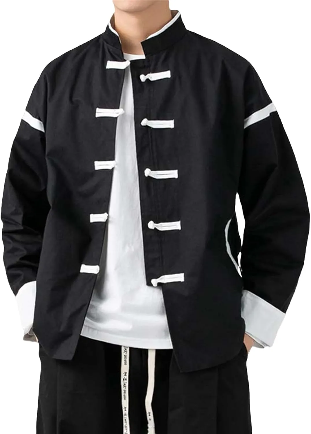 Men's Chinese Style Crossover Top Traditional Ethnic Cotton Linen T-Shirt Oriental Clothing