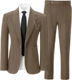 Mens Corduroy Suit Slim Fit 2 Pieces Blazer Pants Suits for Men Vintage Wedding Business Corduroy Suit Jacket Men