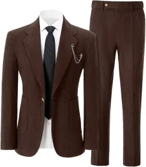Mens Corduroy Suit Slim Fit 2 Pieces Blazer Pants Suits for Men Vintage Wedding Business Corduroy Suit Jacket Men