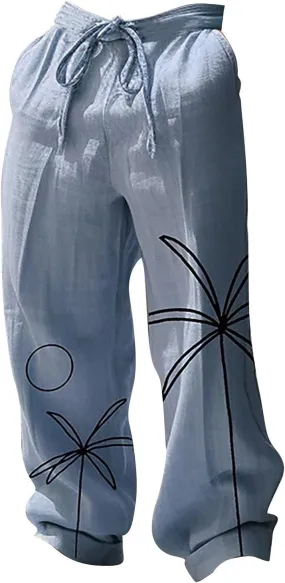 Mens Hippie Harem Pants Baggy Linen Boho Yoga Pants Casual Drop Crotch Trousers Elastic Waist Lightweight Trouser