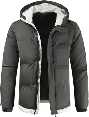 Men's Jacket-Casual Winter Cotton Jacket Coat Thicken Hooded Cargo Coat Outerwear Down Puffer Jacket
