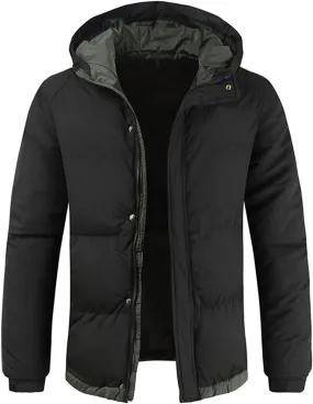 Men's Jacket-Casual Winter Cotton Jacket Coat Thicken Hooded Cargo Coat Outerwear Down Puffer Jacket