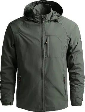 Mens Lightweight Waterproof Hooded Rain Jacket Outdoor Raincoat Shell Jacket Hiking Travel Mountain Sport Jacket Raincoat