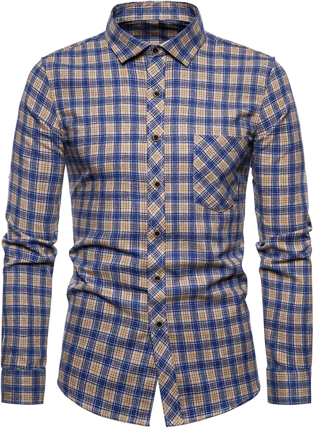 Men's Plaid Hooded Shirts Square Printing Lightweight Breathable Long Sleeve Lapel Men Plus Size Big&Tall Mens with