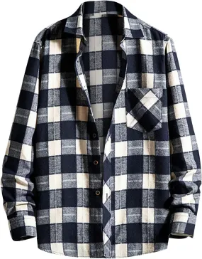 Men's Plaid Hooded Shirts Square Printing Lightweight Breathable Long Sleeve Lapel Men Plus Size Big&Tall Mens with