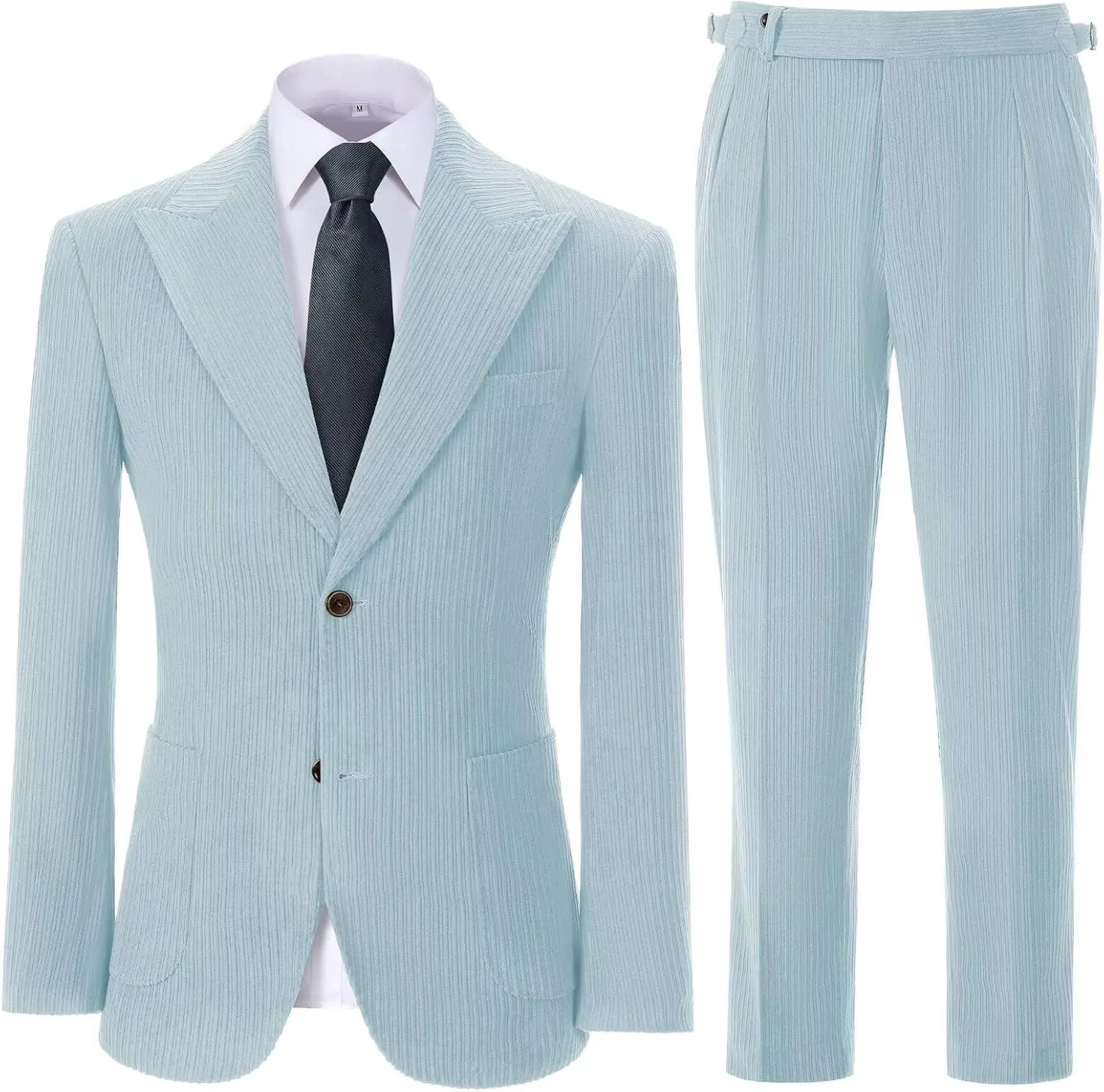 Mens Slim Fit Suits Corduroy Suit for Men 2 Piece Suit Jacket Blazer Pants Two Button Wedding Prom Tuxedo Suit