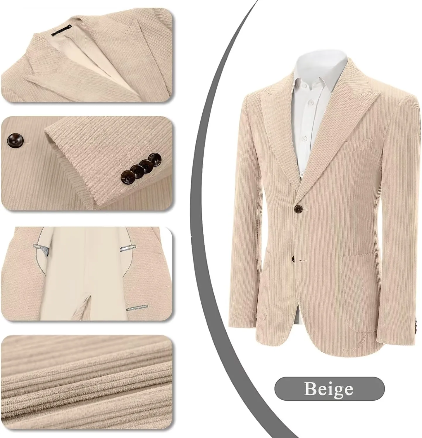 Mens Slim Fit Suits Corduroy Suit for Men 2 Piece Suit Jacket Blazer Pants Two Button Wedding Prom Tuxedo Suit