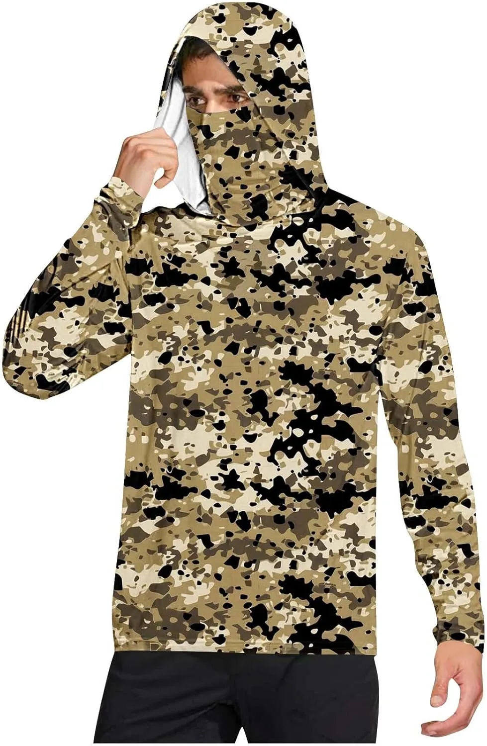 Mens UPF 50  Fishing Shirts Long Sleeve UV Sun Protection Hoodie Camo Tops Swim Rash Guard For Outdoor Hiking Running