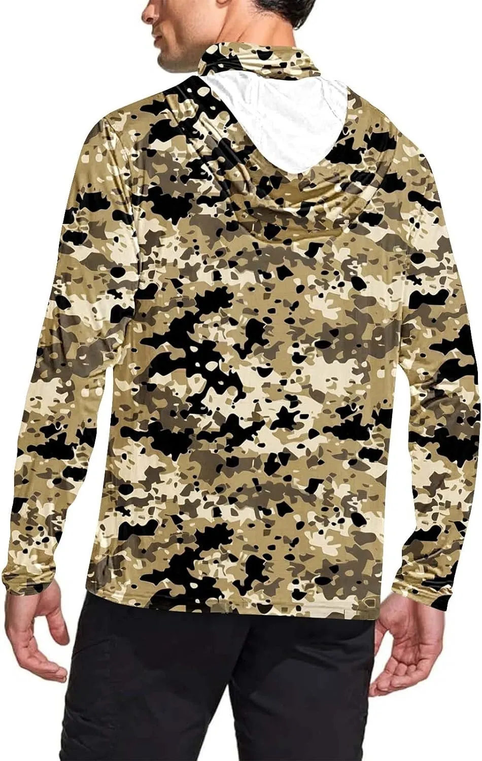 Mens UPF 50  Fishing Shirts Long Sleeve UV Sun Protection Hoodie Camo Tops Swim Rash Guard For Outdoor Hiking Running