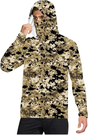 Mens UPF 50  Fishing Shirts Long Sleeve UV Sun Protection Hoodie Camo Tops Swim Rash Guard For Outdoor Hiking Running