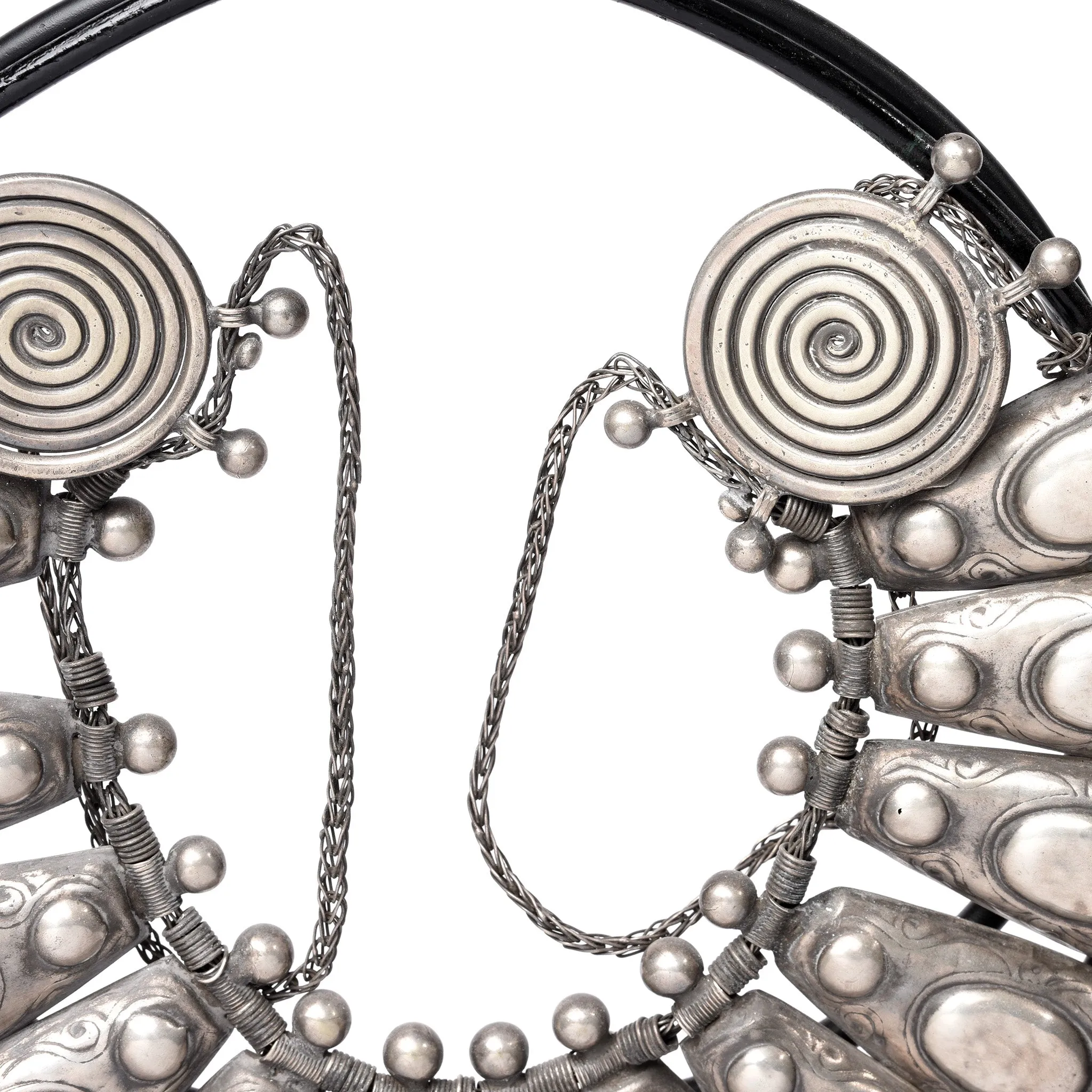 Miao Tribal White Metal Necklace on Iron Stand